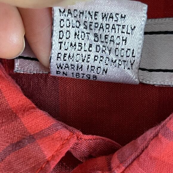 VTG Gap Shirt Mens Large Red Plaid Button Up Short Sleeve Cotton USA Made 90s - Picture 5 of 13